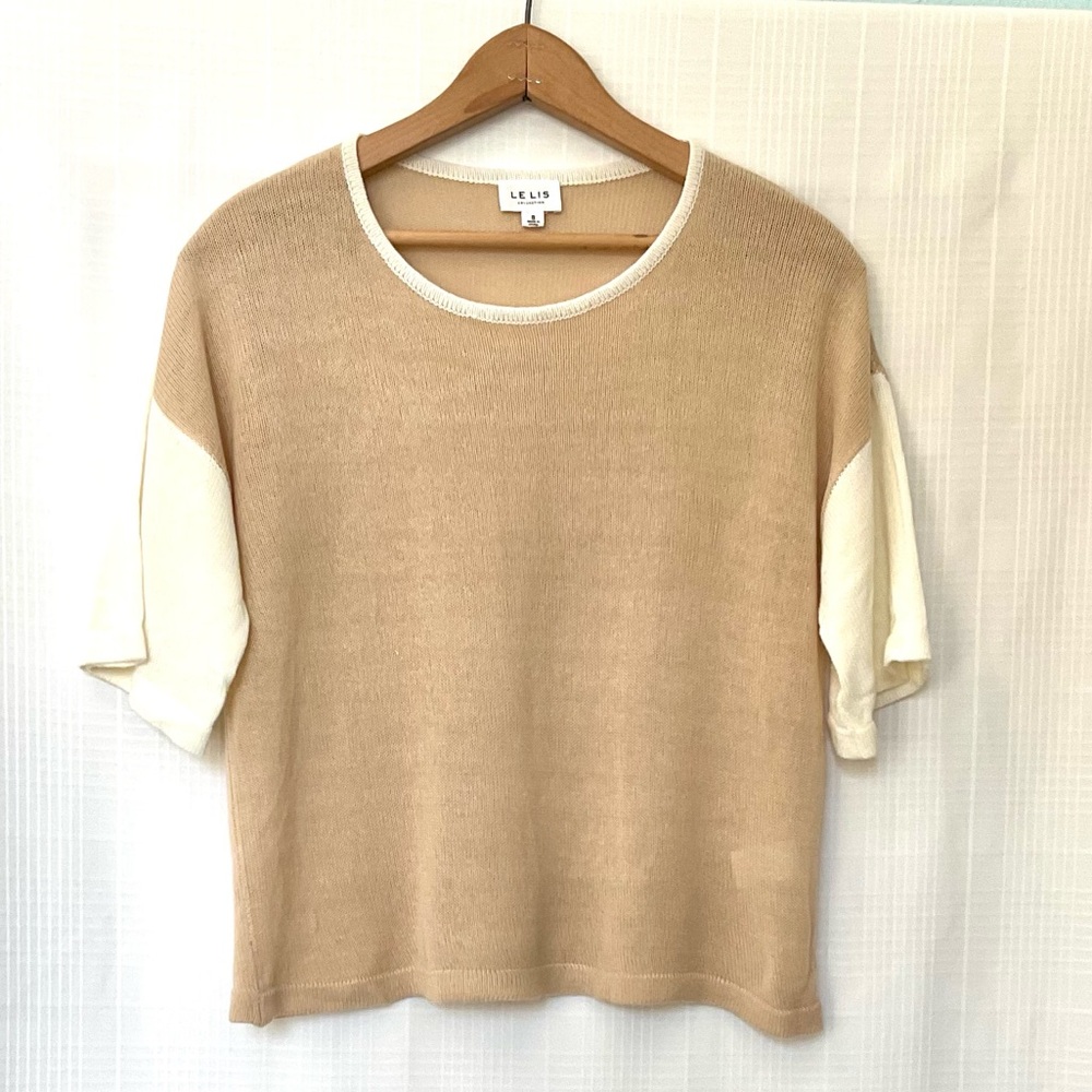 Le Lis Tan and Cream Short Sleeve Top